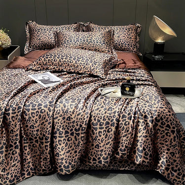 Brown Leopard Luxury Satin Silky Solid Color Duvet Cover Bedding Set